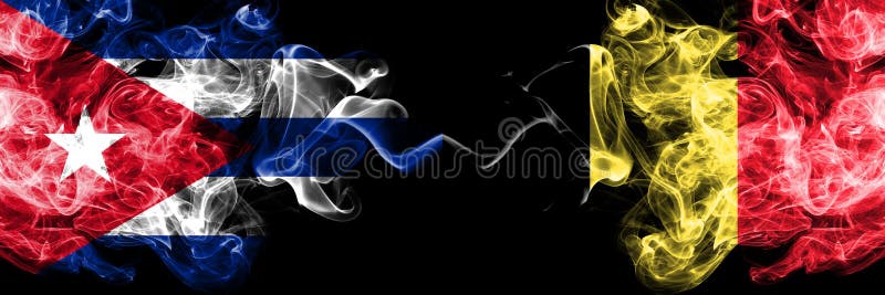 Cuba, Cuban vs Belgium, Belgian smoky mystic flags placed side by side. Thick colored silky travel abstract smokes banners royalty free illustration Cuba, Cuban vs Belgium, Belgian smoky mystic flags placed side by side. Thick colored silky travel abstract smokes banners royalty free illustration