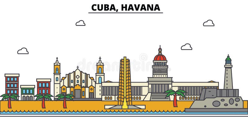 Cuba, Havana De architectuur Editable van de stadshorizon stock illustratie Cuba, Havana De architectuur Editable van de stadshorizon stock illustratie