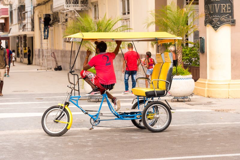 Bicycle Taxi Bike Taxi On Street In Havana, Cuba Editorial Stock Image