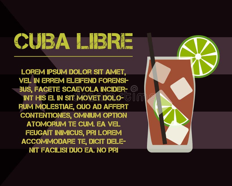 Cuba Libre Cocktail with Text Description. Modern Stock Vector