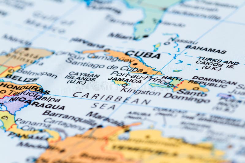 Cuba on a map stock photos