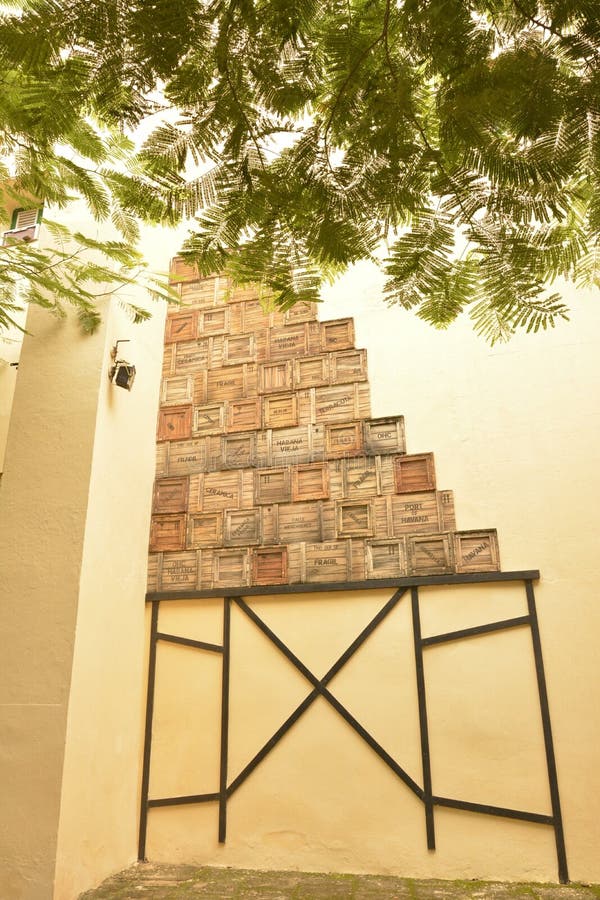 Cuba Small Park Unique Wall Art with Boxes Editorial Stock Image