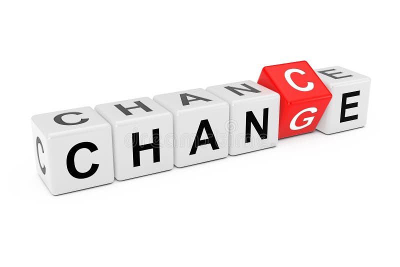 Cube Blocks with the Transition from Chance to Change Word. 3d Rendering vector illustration Cube Blocks with the Transition from Chance to Change Word. 3d Rendering vector illustration