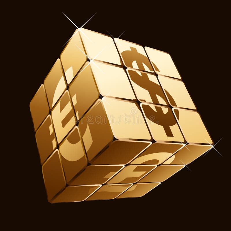 Cube d'or avec des symboles monétaire