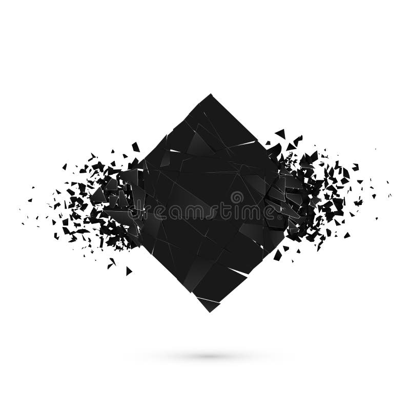 Cube destruction. Squared black banner with space for text. Abstract shape explosion. Vector royalty free illustration Cube destruction. Squared black banner with space for text. Abstract shape explosion. Vector royalty free illustration