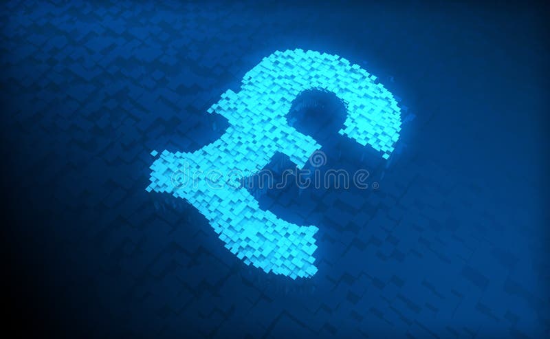 Cube Digital Technology, Pound Sterling, Digital Financial Technology and Intelligent Data System vector illustration