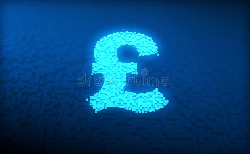 Cube Digital Technology, Pound Sterling, Digital Financial Technology and Intelligent Data System vector illustration
