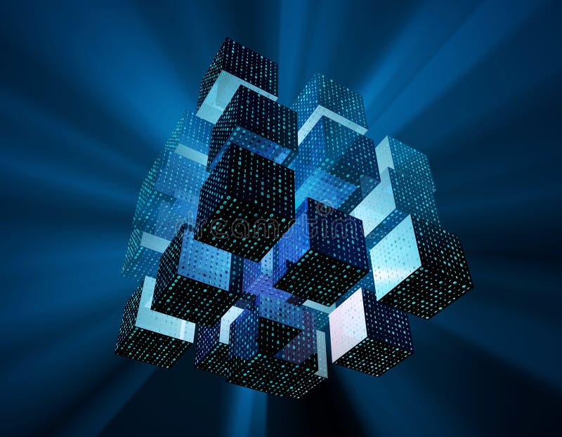 Cube digital technology and programming, data transmission and storage, intelligent programs vector illustration