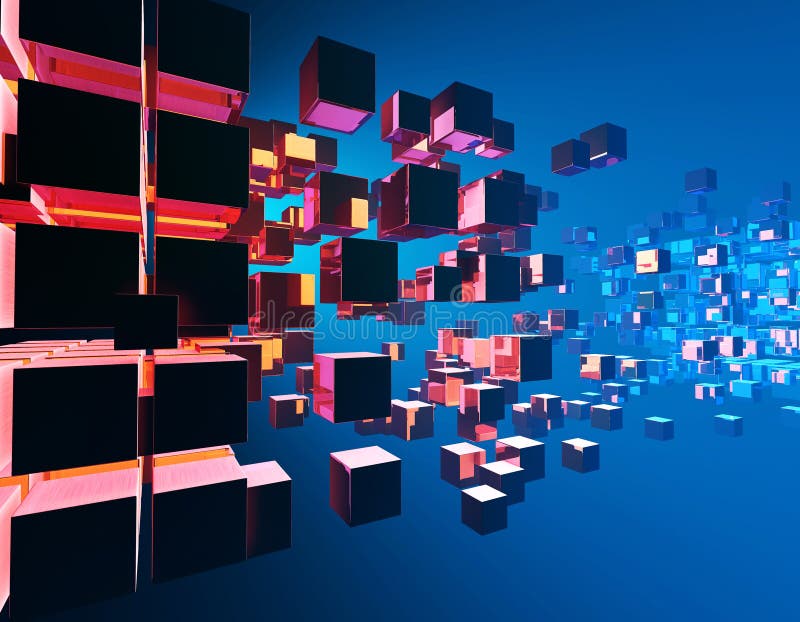 Cube digital technology and programming, data transmission and storage, intelligent programs stock illustration