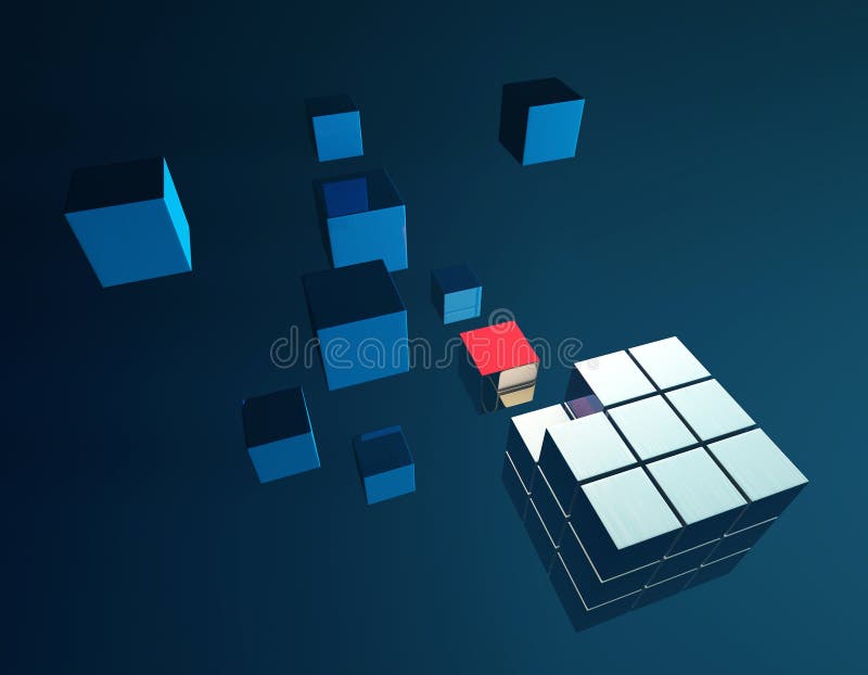 Cube digital technology and programming, data transmission and storage, intelligent programs stock illustration
