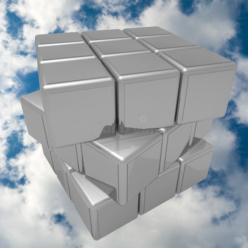 cube en métal dans le ciel illustration de vecteur cube en métal dans le ciel illustration de vecteur
