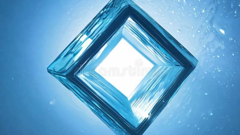 Cube en verre abstrait flottant sous l'eau entouré de bulles d'air et réfracté 4k Vidéo métrage illustration libre de droits
