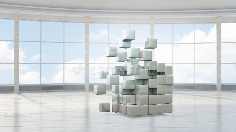 Cube figure in elegant interior royalty free stock photo Cube figure in elegant interior royalty free stock photo