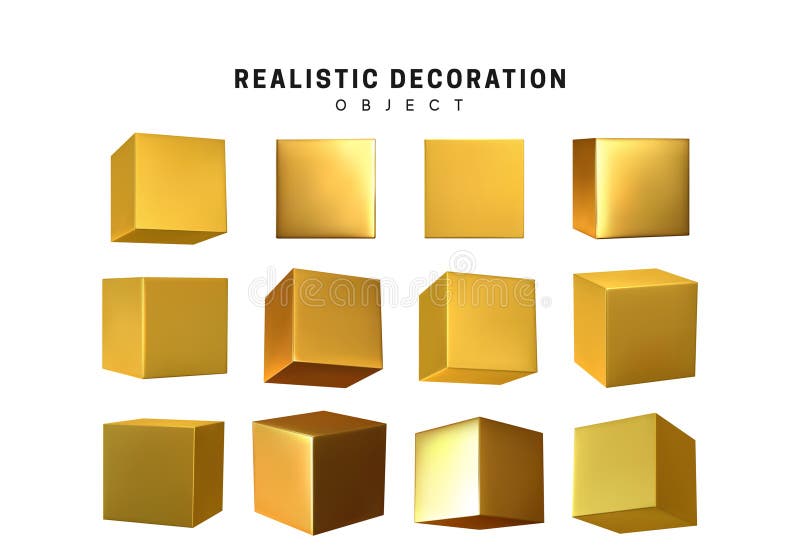 Cube in gold metalic. Square Realistic geometric shapes. royalty free illustration
