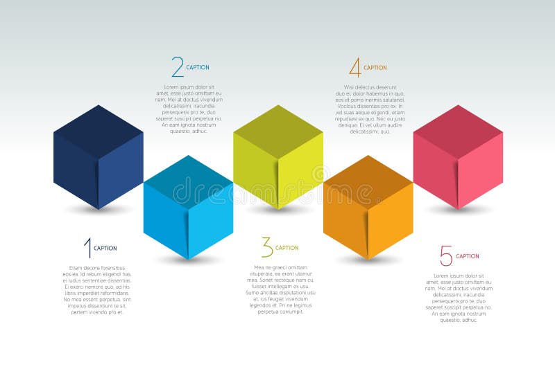 Cube infographics options banner, template, scheme, chart, text layout. Five step design. vector illustration