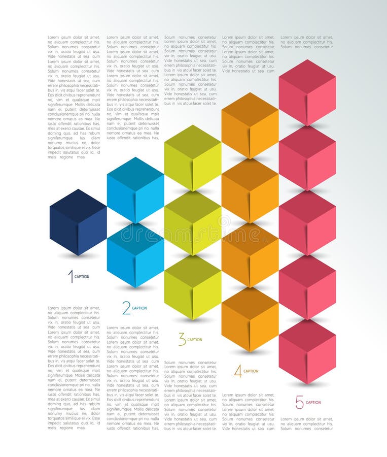 Cube infographics options banner, template, scheme, chart, text layout. Five step design. vector illustration