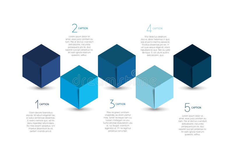 Cube infographics options banner, template, scheme, chart, text layout. Five step design. royalty free illustration