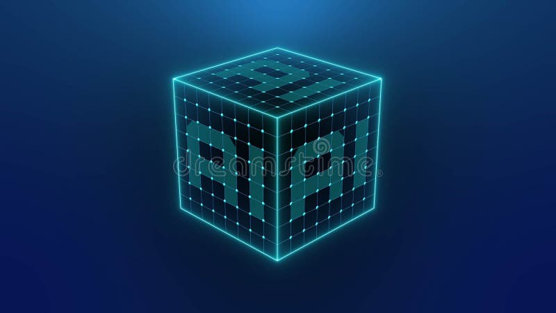 Cube with inscription AI - Concept of Visualization of Artificial Intelligence on blue background vector illustration