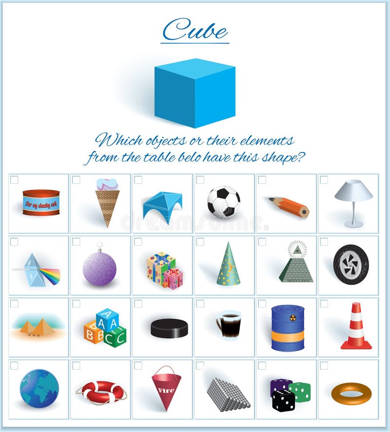 Cube. Image of Volumetric Geometrical Figure with Examples of Such Objects Form Stock Vector Illustration of body geometry 210192721
