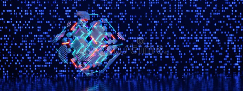 Cube numérique abstrait. concept de technologie blockchain. rendu 3d du concept big data. illustration libre de droits