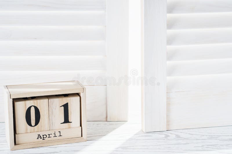 Cube shape calendar for April 01 with copy space. royalty free stock image