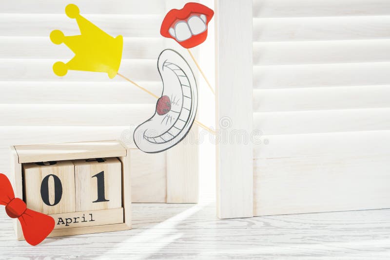 Cube shape calendar for April 01 with copy space. stock photo