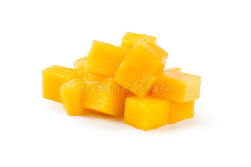 Cube shape of cut from mango fruit isolated stock photos