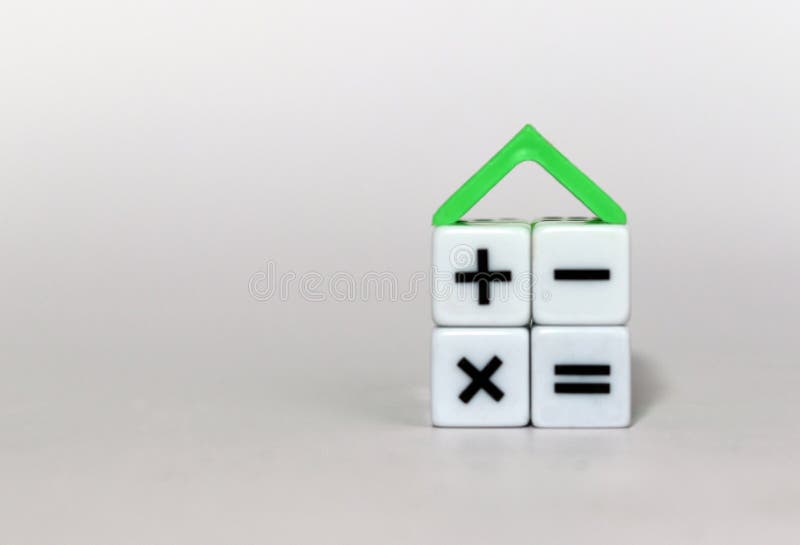 4 cubes with math symbols and a triangular roof. royalty free stock photo