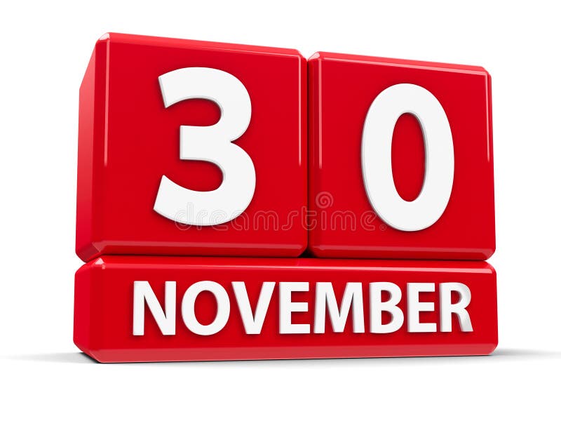 November 30th Date On A Single Day Calendar. Gray Wood Block Calendar