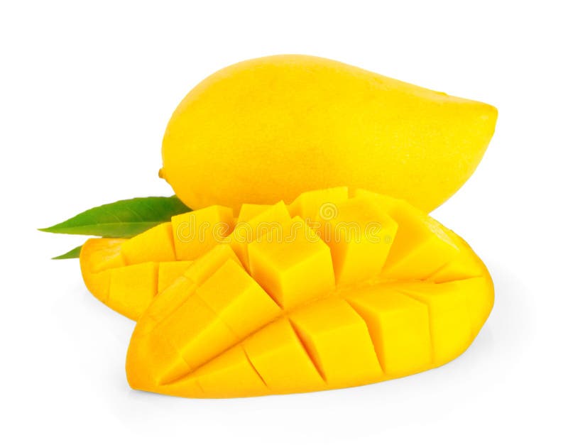 Cubi e fette del mango Isolato su una priorità bassa bianca fotografia stock libera da diritti Cubi e fette del mango Isolato su una priorità bassa bianca fotografia stock libera da diritti