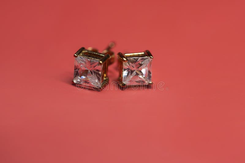 Cubic Zirconia CZ Stud Earrings Square shape diamond cut