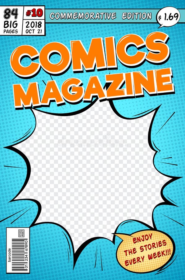 Cubierta de cómic Revista retra de los tebeos de la historieta Plantilla del vector en estilo del arte pop
