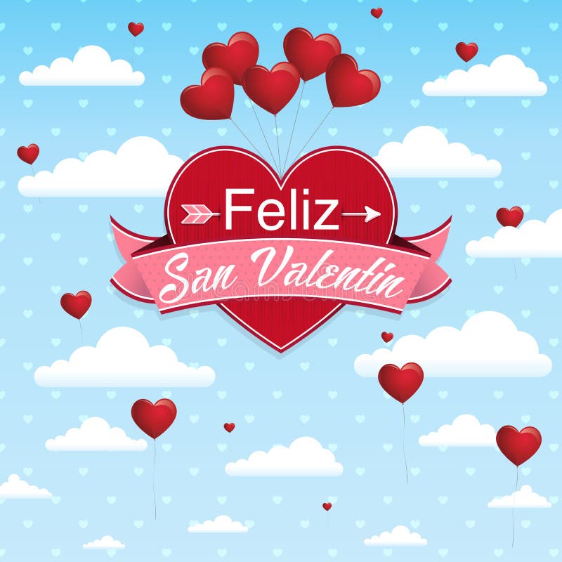 Cubierta de la tarjeta con el mensaje: Feliz San Valentin - día de tarjetas del día de San Valentín feliz en lengua española en u stock de ilustración Cubierta de la tarjeta con el mensaje: Feliz San Valentin - día de tarjetas del día de San Valentín feliz en lengua española en u stock de ilustración