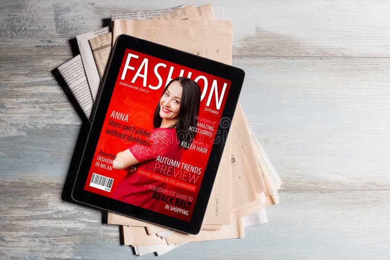 portada de revista de moda en tablet