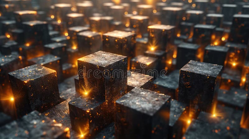 Cubist Convergence: Abstract 3D Geometric Composition of Looping Cubes in Seamless Animation stock illustration