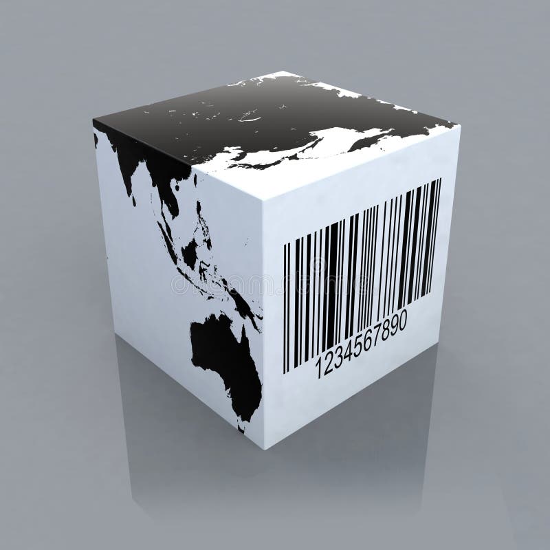 Cubo con il programma di mondo ed il codice a barre royalty illustrazione gratis Cubo con il programma di mondo ed il codice a barre royalty illustrazione gratis