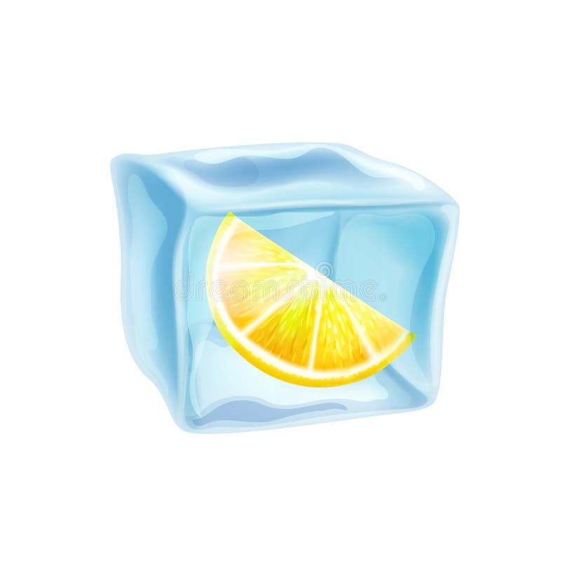 Cubo de hielo con la rebanada del limón, ejemplo del vector libre illustration Cubo de hielo con la rebanada del limón, ejemplo del vector libre illustration