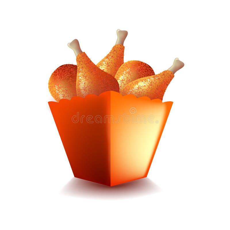 Cubo de la pierna de pollo frito en el vector blanco stock de ilustración