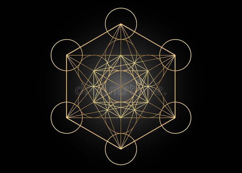 Cubo de Metatrons, flor da vida Geometria sagrado dourada, ilustração isolada do elemento vetor gráfico Sólidos platônicos do íco