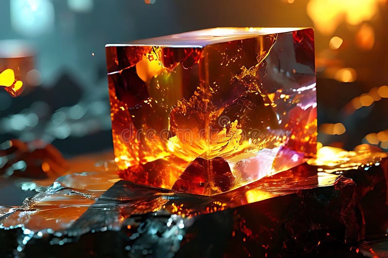 Glass cube with holographic transparent and iridescent color isolated on black background 20mm lens. High quality photo AI generated. Glass cube with holographic transparent and iridescent color isolated on black background 20mm lens. High quality photo AI generated