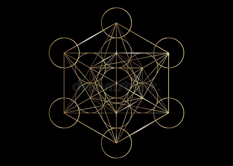 Cubo di Metatrons, fiore di vita La geometria sacra dorata, vettore grafico dell'elemento ha isolato l'illustrazione Solidi plato