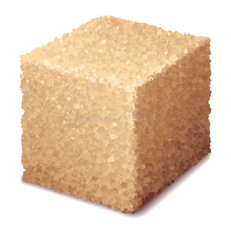 Cubo di zucchero bruno 3d realistico del vettoriale isolato su fondo bianco