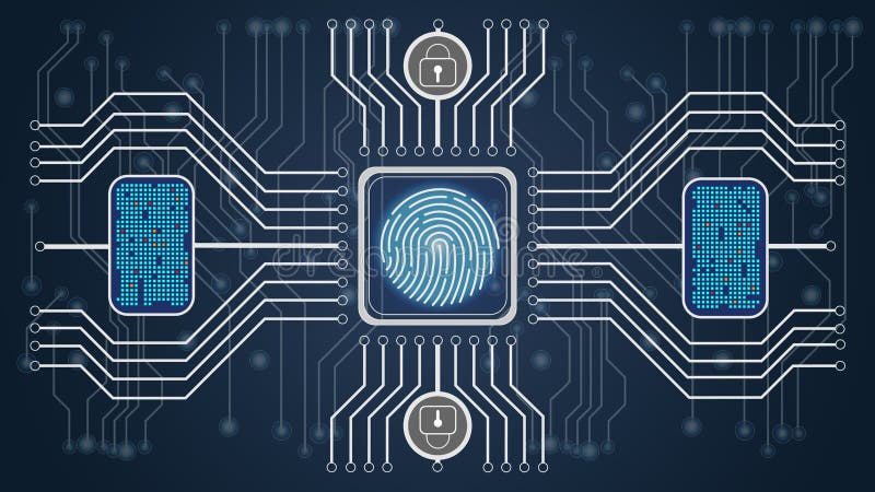 Cubo futuro Backgroub Confirmação biométrica do controle e da personalidade Esquema do controle das impressões digitais ilustração stock Cubo futuro Backgroub Confirmação biométrica do controle e da personalidade Esquema do controle das impressões digitais ilustração stock