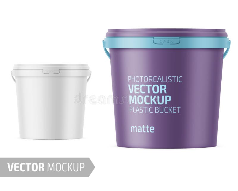 Cubo plástico mate blanco con la maqueta de la tapa ilustración del vector Cubo plástico mate blanco con la maqueta de la tapa ilustración del vector