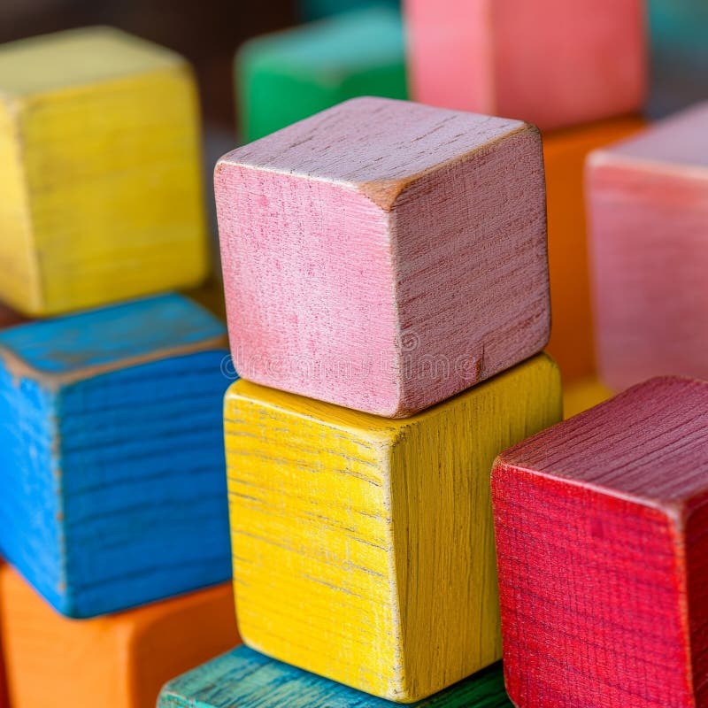 Cubos de madera coloridos sobre el fondo de un patrón de colores diferentes. Cubos de madera coloridos sobre el fondo de un patrón de diferentes colores bloques cubos color c