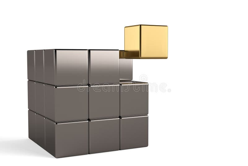 Cubos de oro del cubo y del acero en el fondo blanco ilustración 3D libre illustration Cubos de oro del cubo y del acero en el fondo blanco ilustración 3D libre illustration