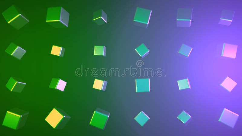 Cubos giratorios que reflejan la luz sobre el fondo colorido Animación Cubos lisos multicolores con superficie reflectante stock de ilustración