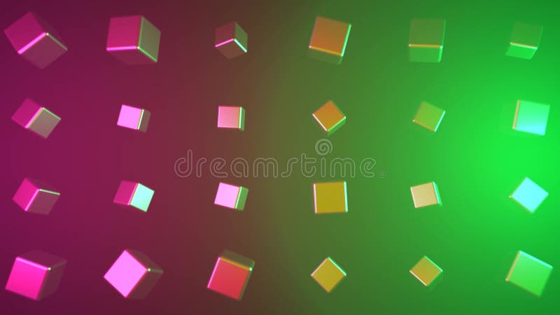 Cubos giratorios que reflejan la luz sobre el fondo colorido Animación Cubos lisos multicolores con superficie reflectante stock de ilustración