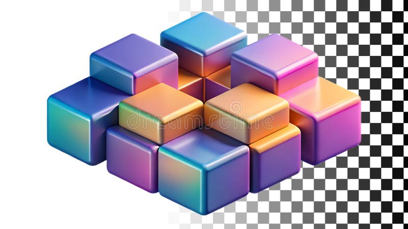 Cuburi colorate 3D blochează formele geometrice și structura abstractă, cu ajutorul imaginii transparente Generativ AI stock illustration