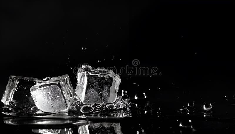 Cuburi de gheață, cristale, limpezi, cu picături de apă pe fond negru royalty free stock images